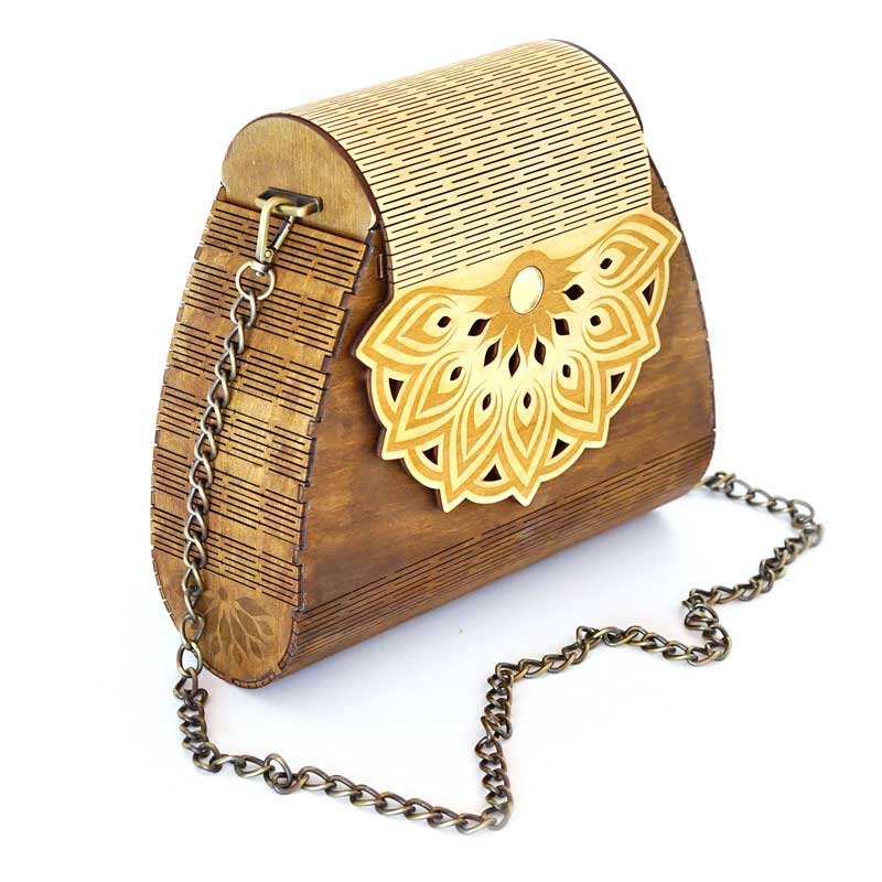ΞΥΛΙΝΗ ΤΣΑΝΤΑ MANDALA ,wooden bag